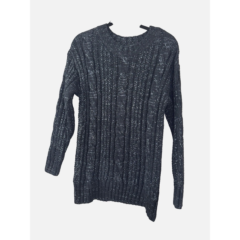 Loft Womens XXL 2X Black Metallic Cable Knit Sweater Fisherman Glam Sparkle Crew